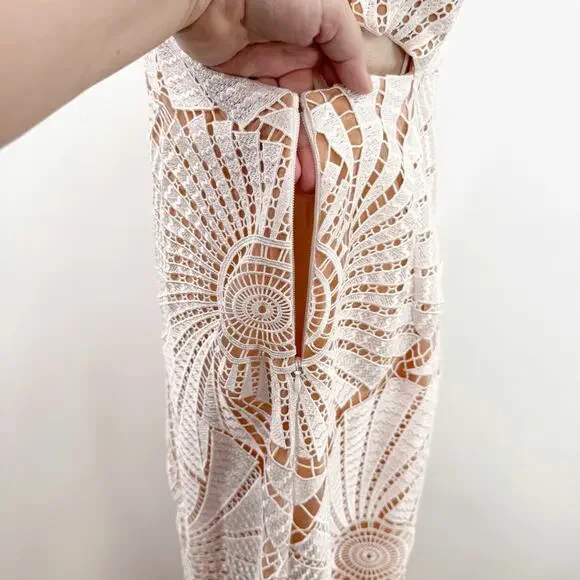 Jonathan Simkhai Jamie Dress White Fossil Guipure Lace Wedding Party LWD Size 12 - Picture 9 of 16